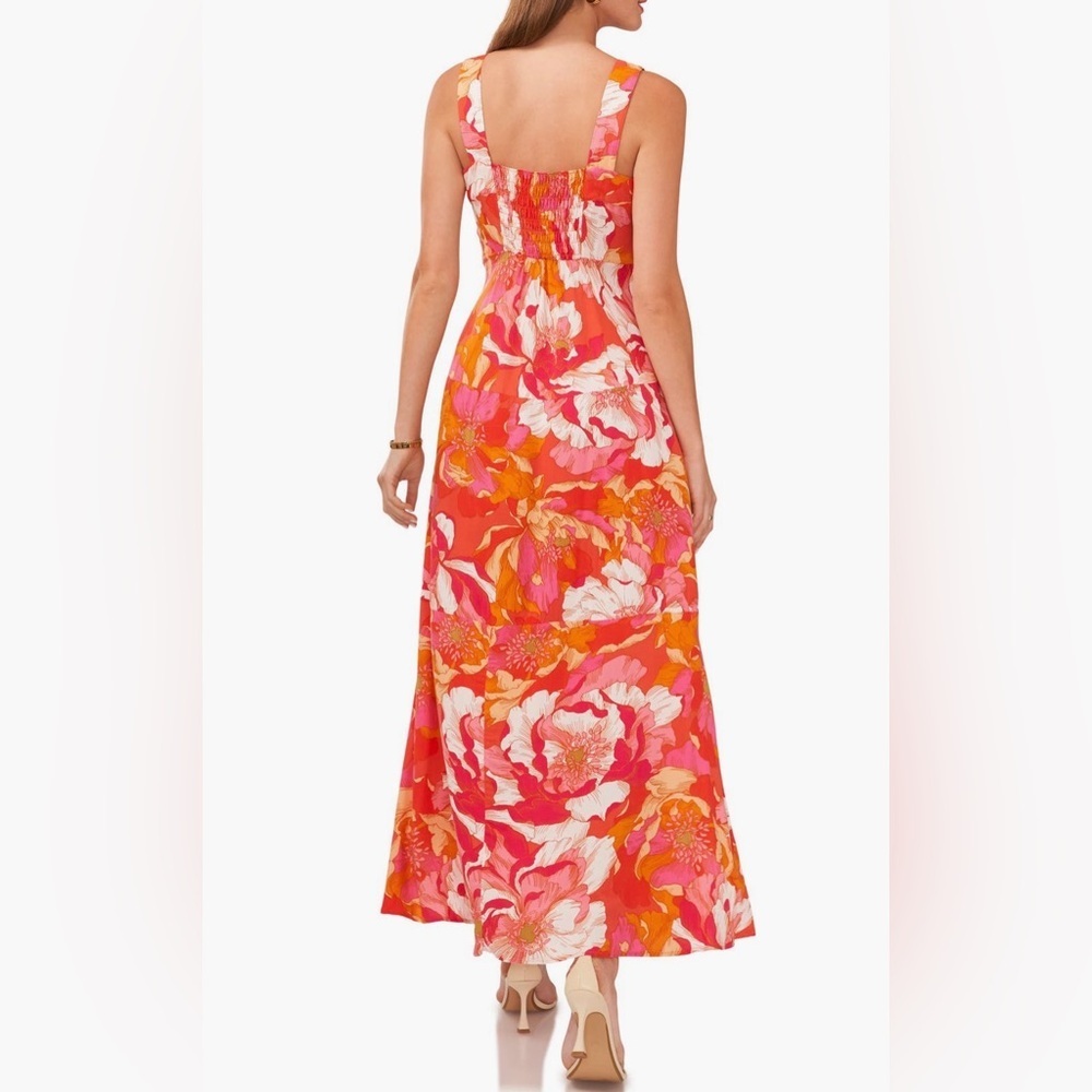 Vince Camuto Floral Maxi Dress Coral Pink Orange Tropical Square Neck XL - Picture 2 of 3